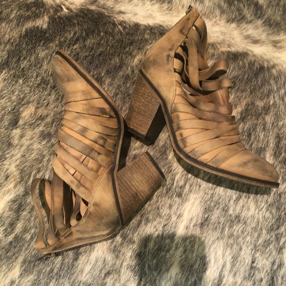 Free People Boot Bootie Terracotta Brown Hybrid Strappy Leather Distressed - Picture 7 of 10